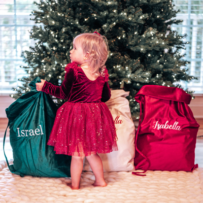 Personalized Christmas Santa Sacks, Embroidered Velvet Custom Santa Sack, Large Christmas Gift Bag, Extra Large Christmas Stocking Sacks