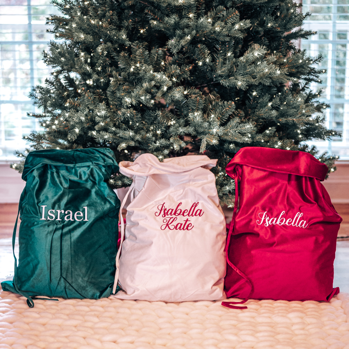 Personalized Christmas Santa Sacks, Embroidered Velvet Custom Santa Sack, Large Christmas Gift Bag, Extra Large Christmas Stocking Sacks