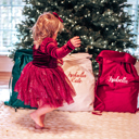  Personalized Christmas Santa Sacks, Embroidered Velvet Custom Santa Sack, Large Christmas Gift Bag, Extra Large Christmas Stocking Sacks