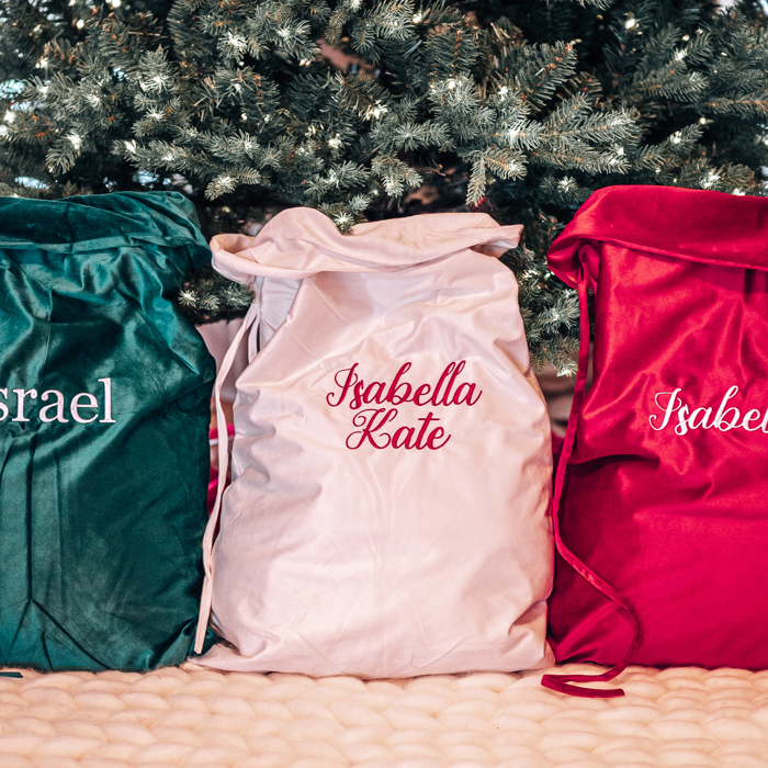 Personalized Christmas Santa Sacks, Embroidered Velvet Custom Santa Sack, Large Christmas Gift Bag, Extra Large Christmas Stocking Sacks