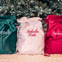  Personalized Christmas Santa Sacks, Embroidered Velvet Custom Santa Sack, Large Christmas Gift Bag, Extra Large Christmas Stocking Sacks