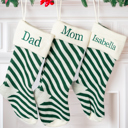 Big Stripes - Green Personalized Christmas Stockings, Embroidered Stockings, Personalized Stockings, 2025 Christmas Stockings Personalized, Family Stockings