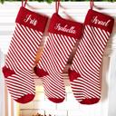 Small Stripes - Red + Red Personalized Christmas Stockings, Embroidered Stockings, Personalized Stockings, 2025 Christmas Stockings Personalized, Family Stockings