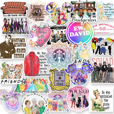 Fun Disney Clearance Character Princess Movie TV Sitcom Friends Show Waterproof Stanley Cup Laptop Vinyl Decal Stickers Sale