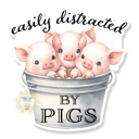 Easily Distracted By Pigs Stocking Stuffer Vinyl Decal Fun Custom Decal Waterproof Stickers