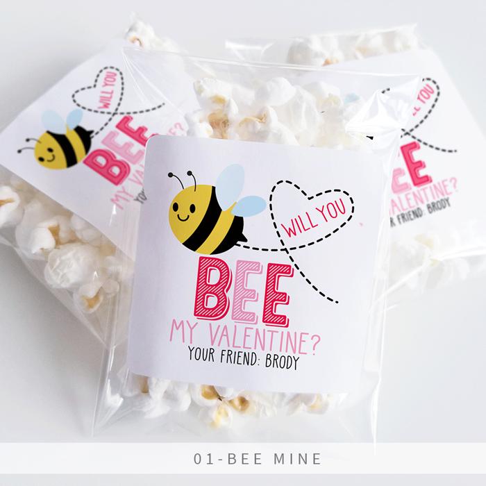 Personalized Valentine's Day Party Stickers with Treat Bags Valentine's Labels  | Set of 24