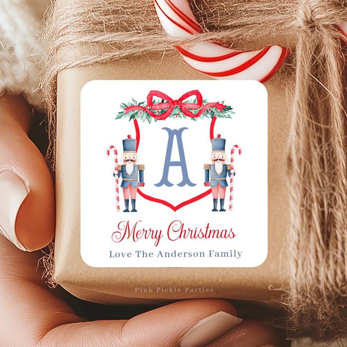 Family Crest Personalized Christmas Gift Stickers | Preppy Christmas Labels