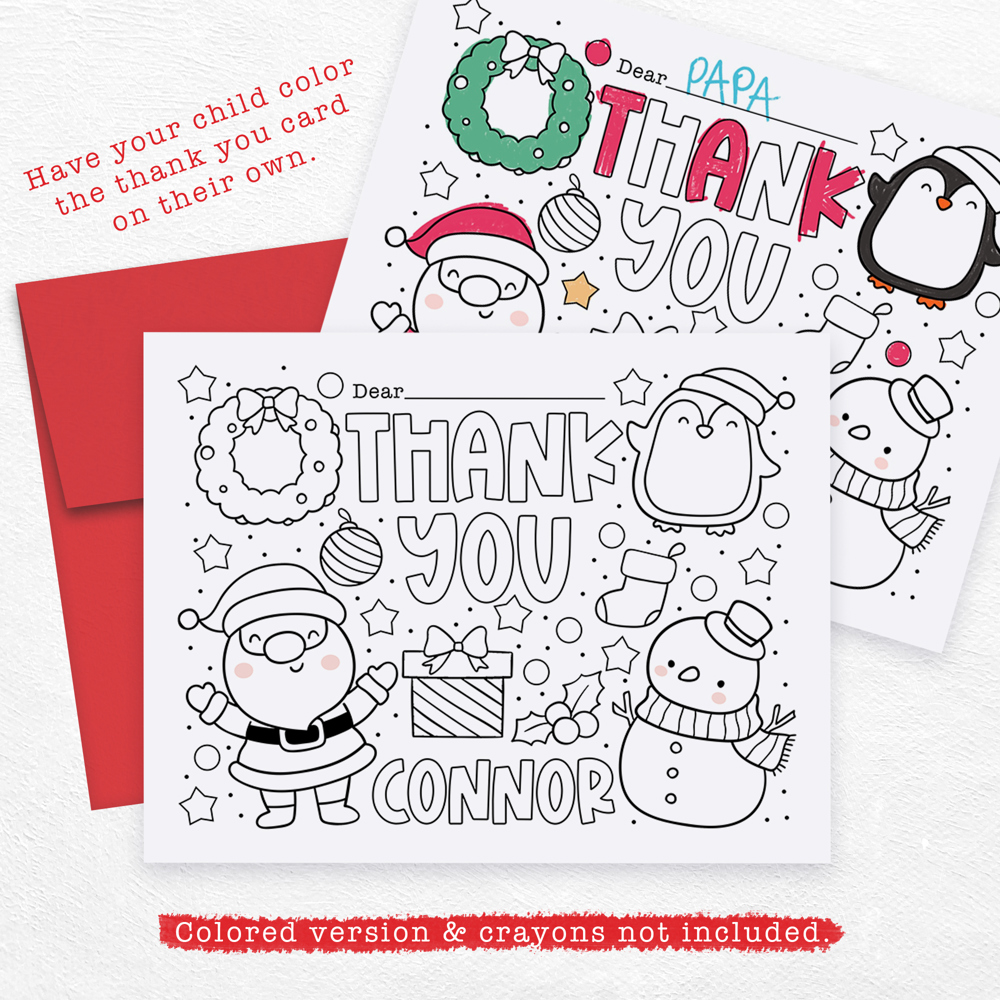 Personalized Kids Coloring Thank You Note Cards | Set of 12 | FREE SHIPPING