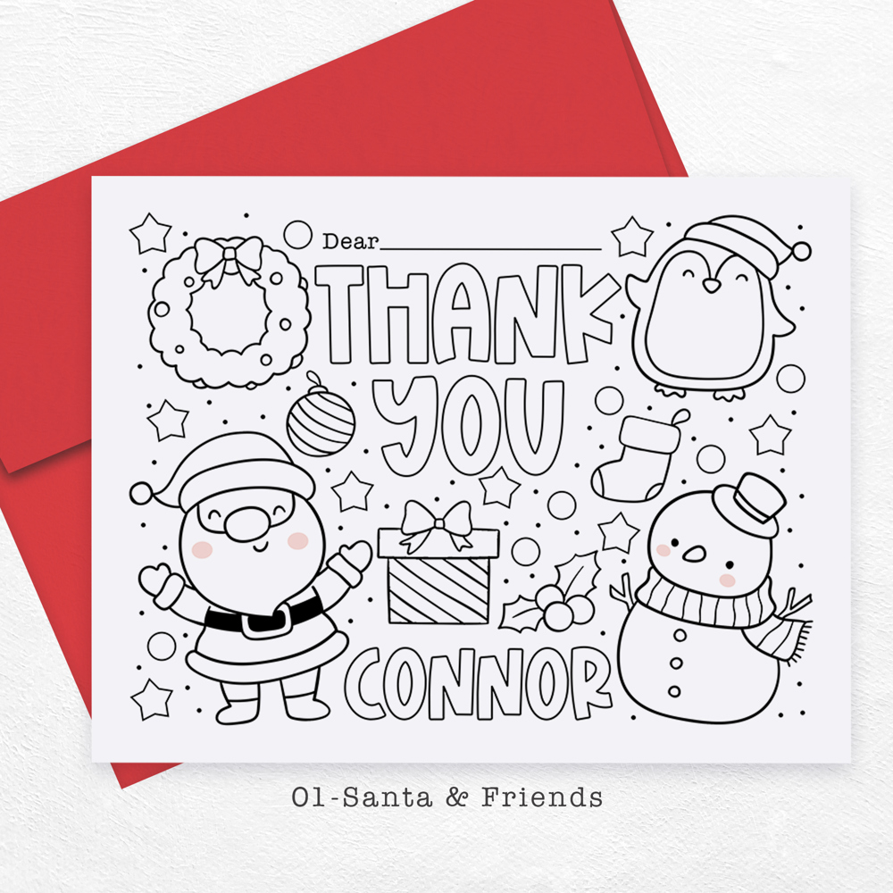 Personalized Kids Coloring Thank You Note Cards | Set of 12 | FREE SHIPPING