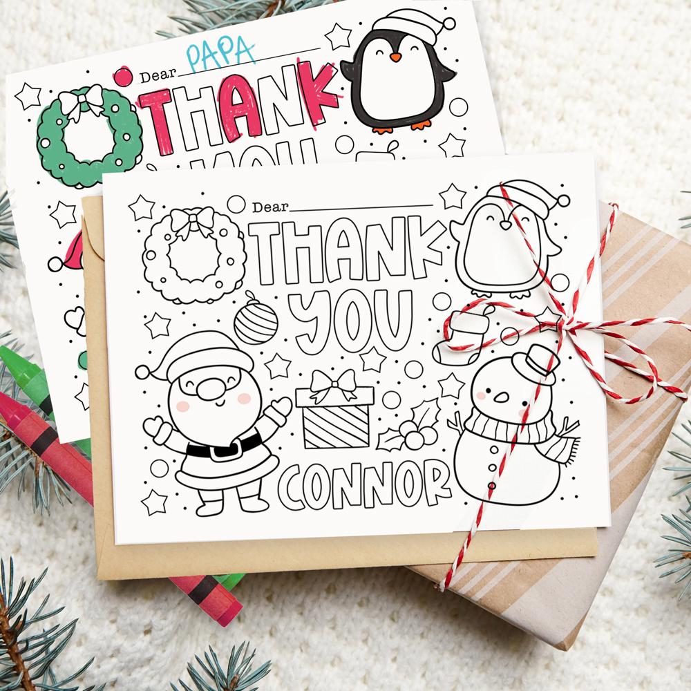 Personalized Kids Coloring Thank You Note Cards | Set of 12