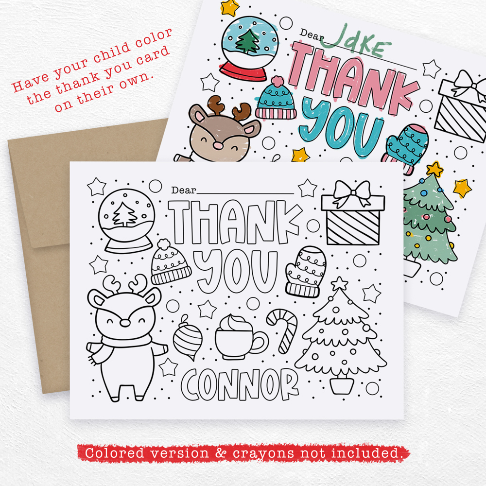 Personalized Kids Coloring Thank You Note Cards | Set of 12 | FREE SHIPPING