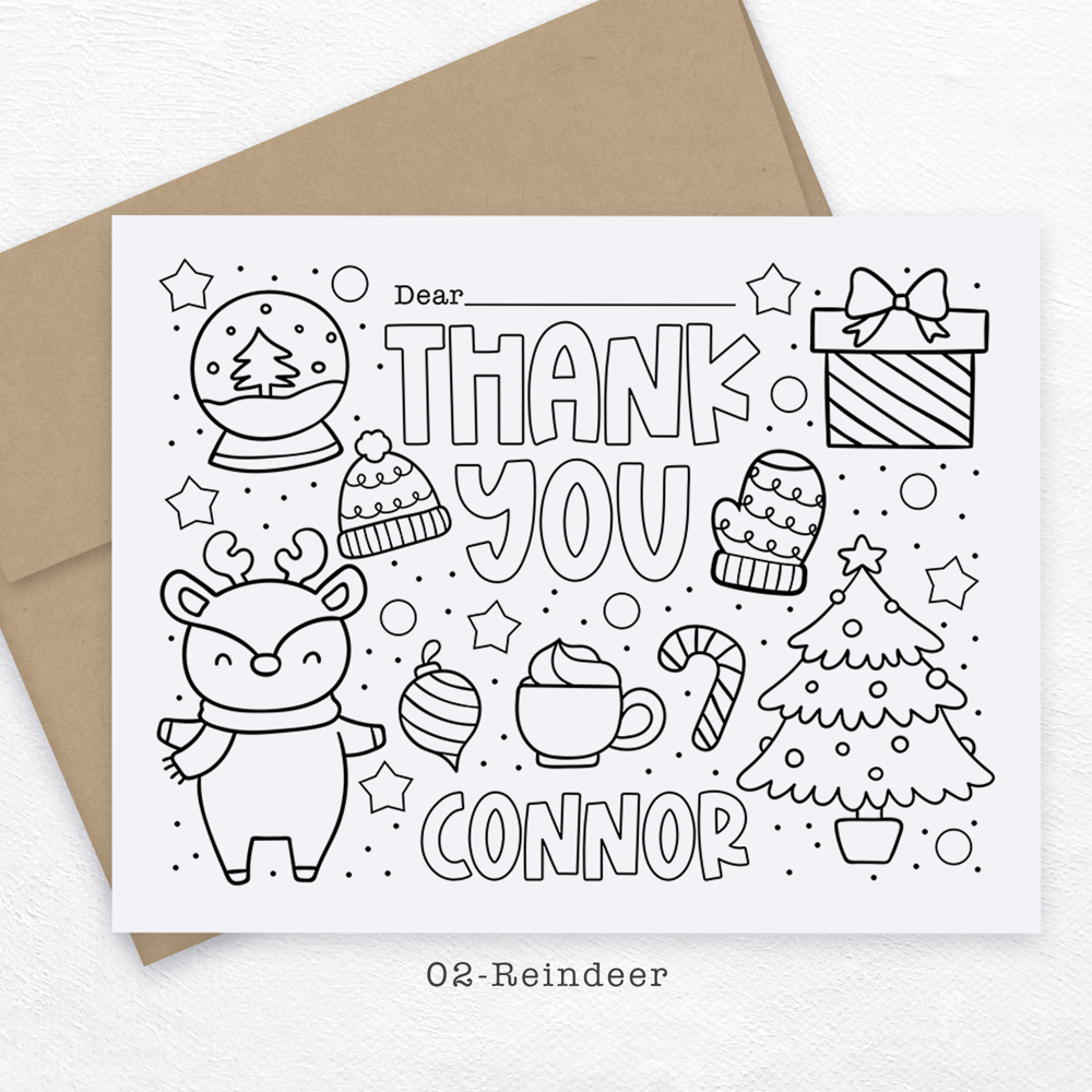 Personalized Kids Coloring Thank You Note Cards | Set of 12 | FREE SHIPPING