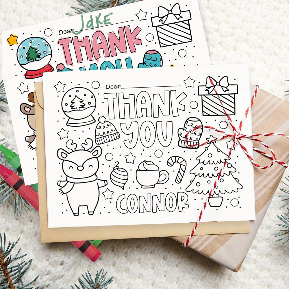 Personalized Kids Coloring Thank You Note Cards | Set of 12