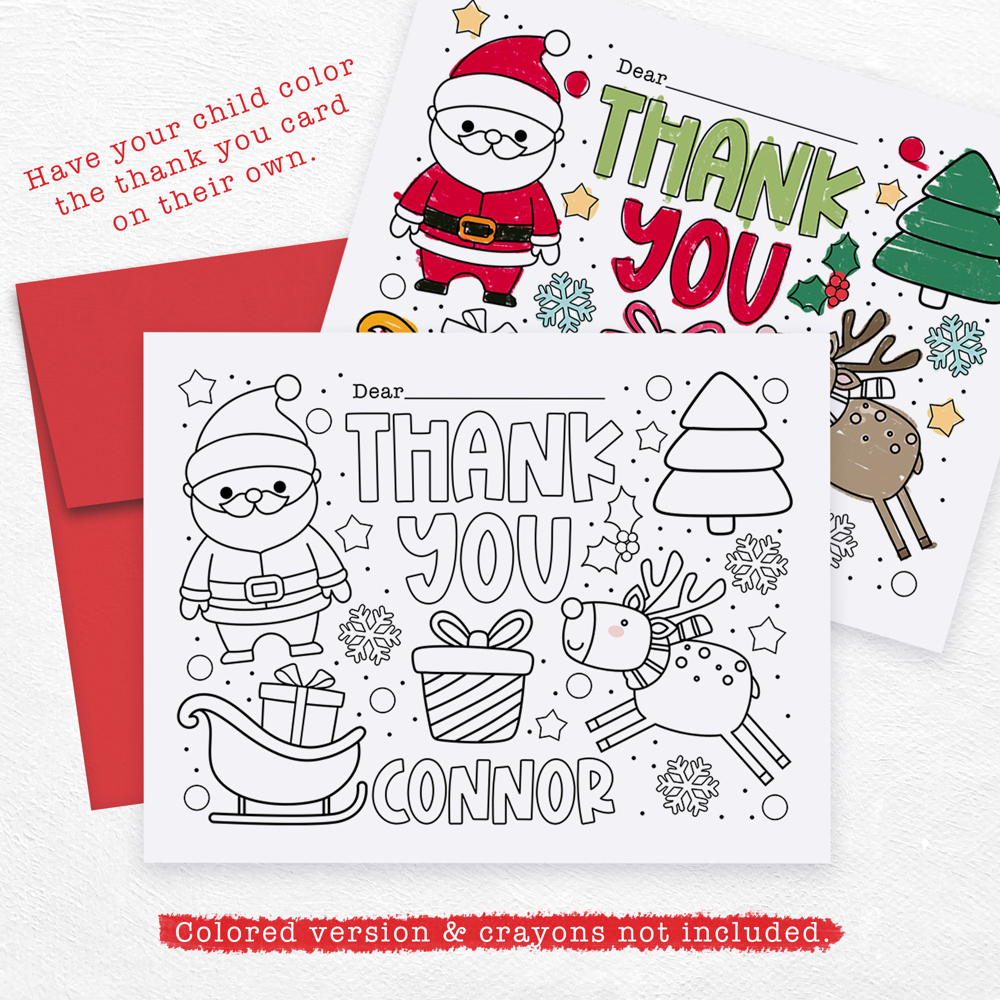 Personalized Kids Coloring Thank You Note Cards | Set of 12 | FREE SHIPPING