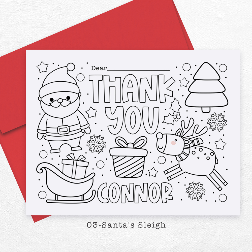 Personalized Kids Coloring Thank You Note Cards | Set of 12 | FREE SHIPPING