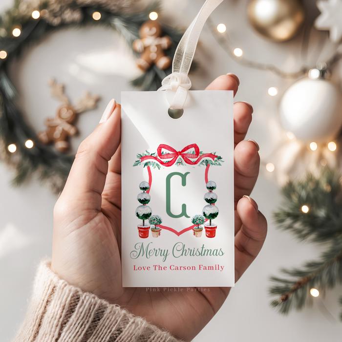 Family Crest Personalized Christmas Gift Tags | Preppy Christmas Tags
