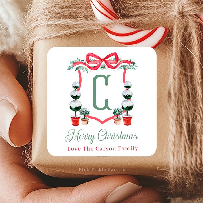Family Crest Personalized Christmas Gift Stickers | Preppy Christmas Labels