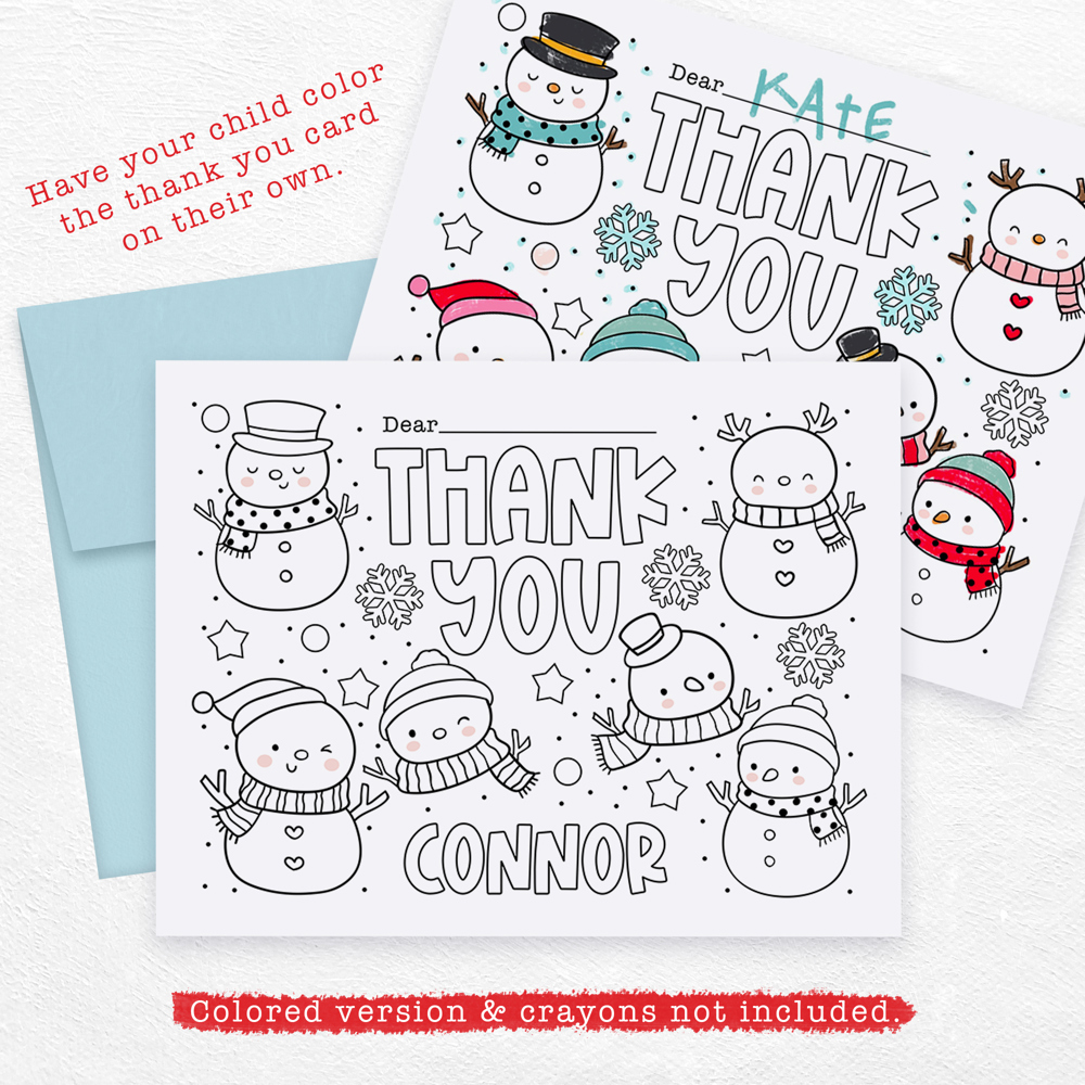 Personalized Kids Coloring Thank You Note Cards | Set of 12 | FREE SHIPPING