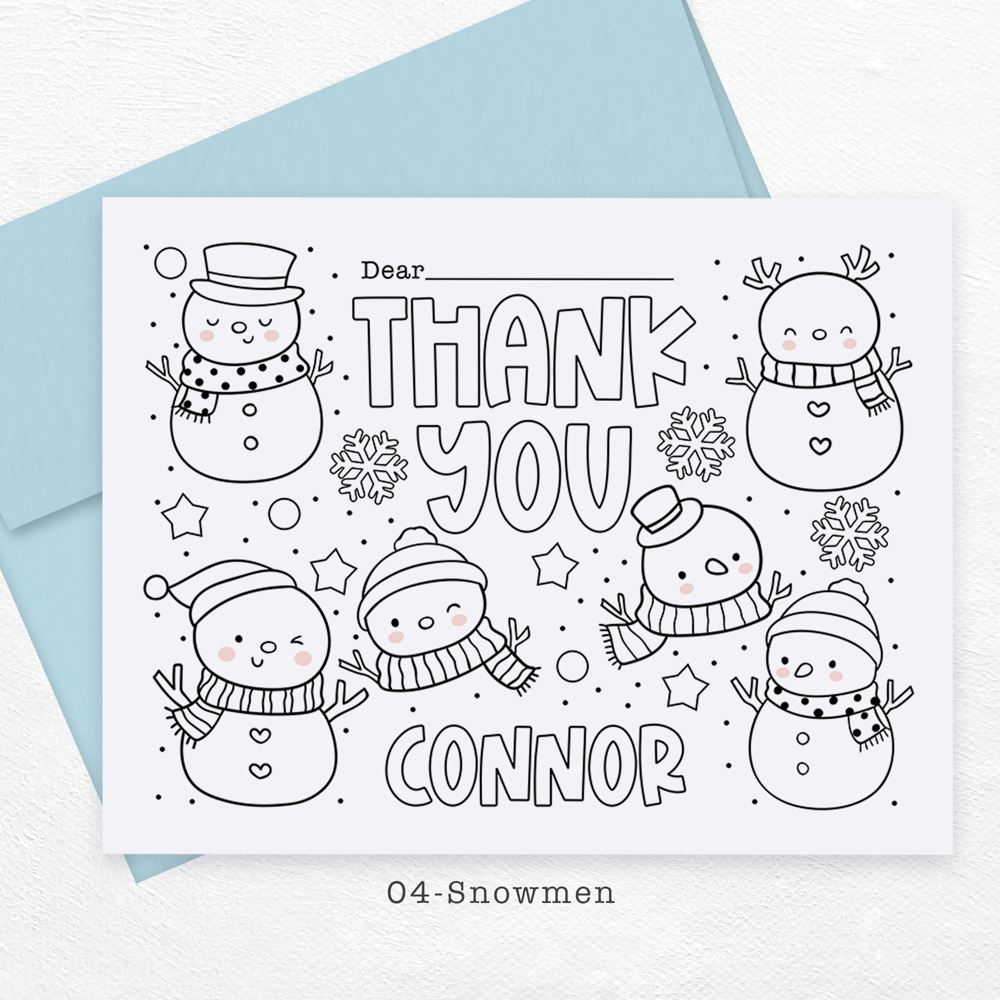 Personalized Kids Coloring Thank You Note Cards | Set of 12 | FREE SHIPPING