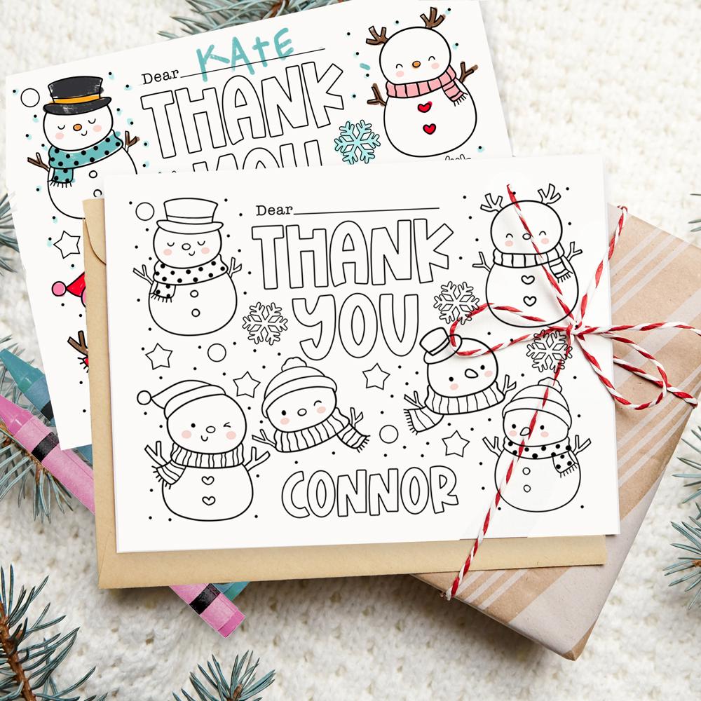 Personalized Kids Coloring Thank You Note Cards | Set of 12