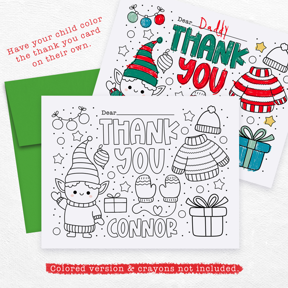 Personalized Kids Coloring Thank You Note Cards | Set of 12 | FREE SHIPPING