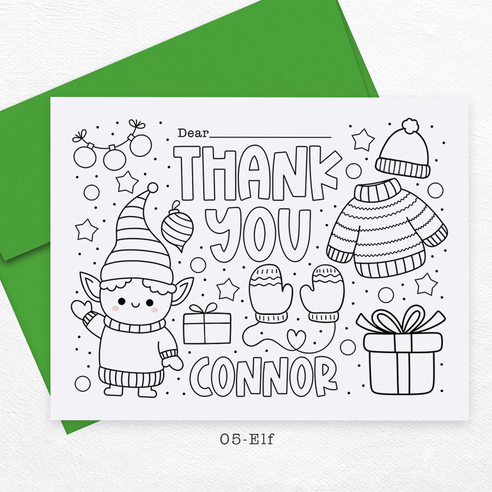 Personalized Kids Coloring Thank You Note Cards | Set of 12 | FREE SHIPPING