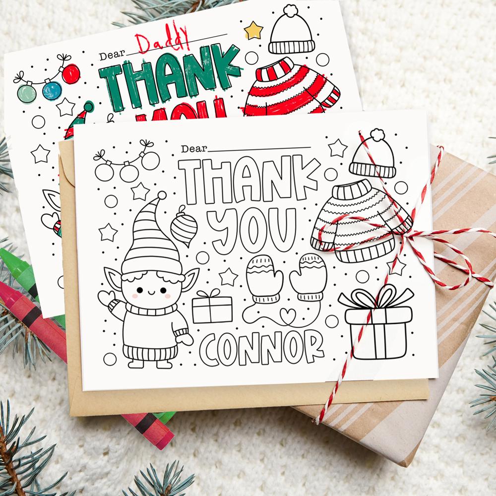 Personalized Kids Coloring Thank You Note Cards | Set of 12