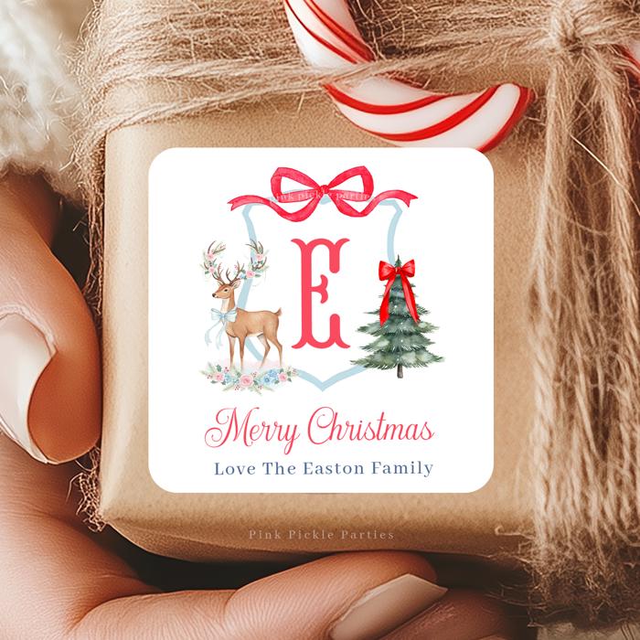 Family Crest Personalized Christmas Gift Stickers | Preppy Christmas Labels