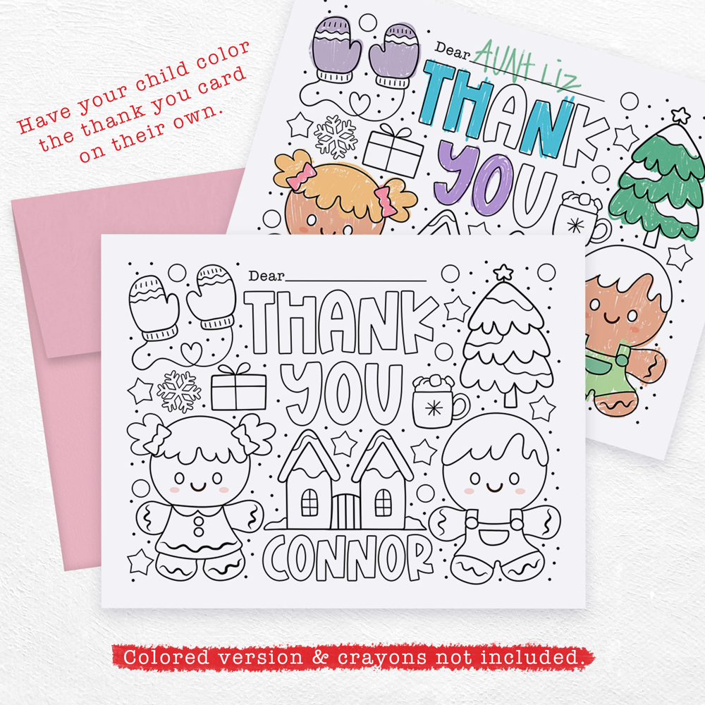 Personalized Kids Coloring Thank You Note Cards | Set of 12 | FREE SHIPPING