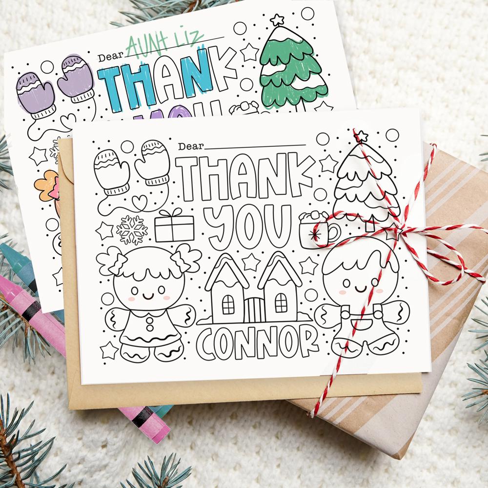 Personalized Kids Coloring Thank You Note Cards | Set of 12