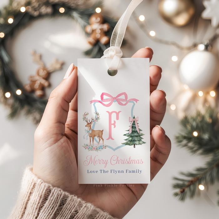 Family Crest Personalized Christmas Gift Tags | Preppy Christmas Tags