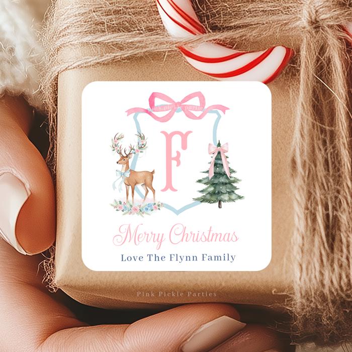 Family Crest Personalized Christmas Gift Stickers | Preppy Christmas Labels