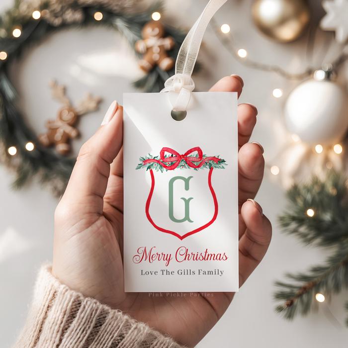 Family Crest Personalized Christmas Gift Tags | Preppy Christmas Tags