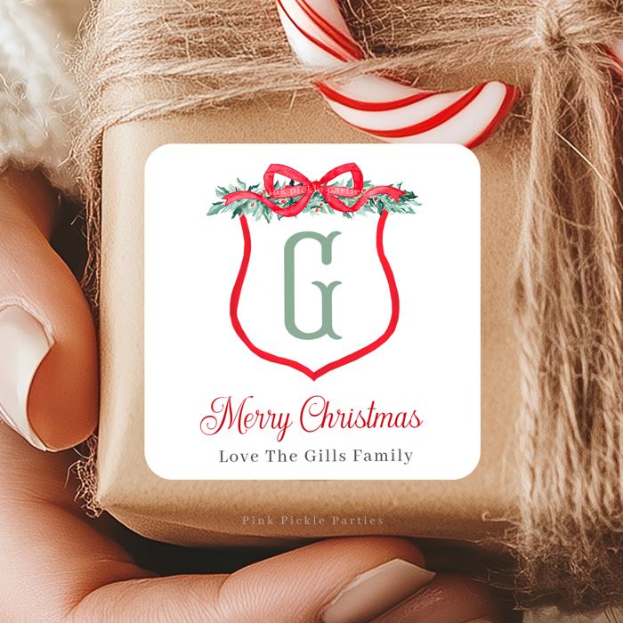 Family Crest Personalized Christmas Gift Stickers | Preppy Christmas Labels