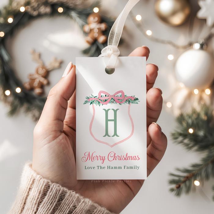 Family Crest Personalized Christmas Gift Tags | Preppy Christmas Tags