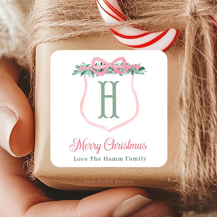 Family Crest Personalized Christmas Gift Stickers | Preppy Christmas Labels