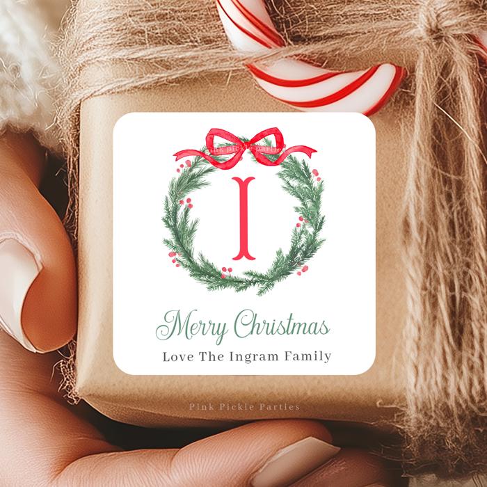 Family Crest Personalized Christmas Gift Stickers | Preppy Christmas Labels