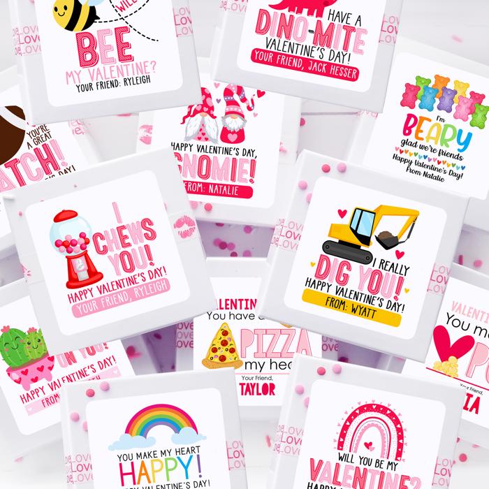 Personalized Valentine's Day Party Stickers with Treat Bags Valentine's Labels  | Set of 24