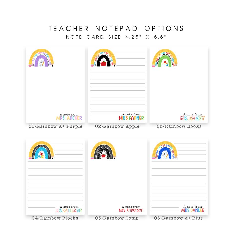 Personalized Teacher Notepad | School Rainbow Notepad | Teacher Gift | FREE SHIPPING