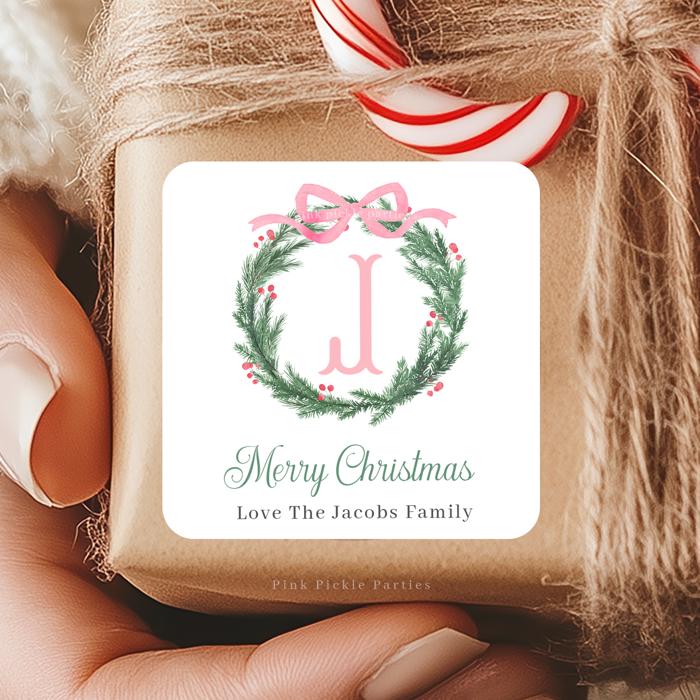 Family Crest Personalized Christmas Gift Stickers | Preppy Christmas Labels