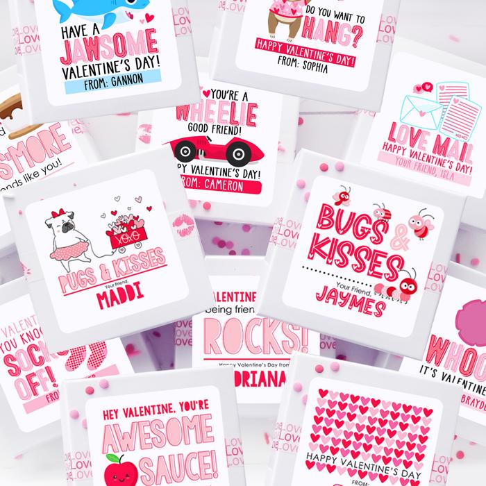 Personalized Valentine's Day Party Stickers with Treat Bags Valentine's Labels  | Set of 24