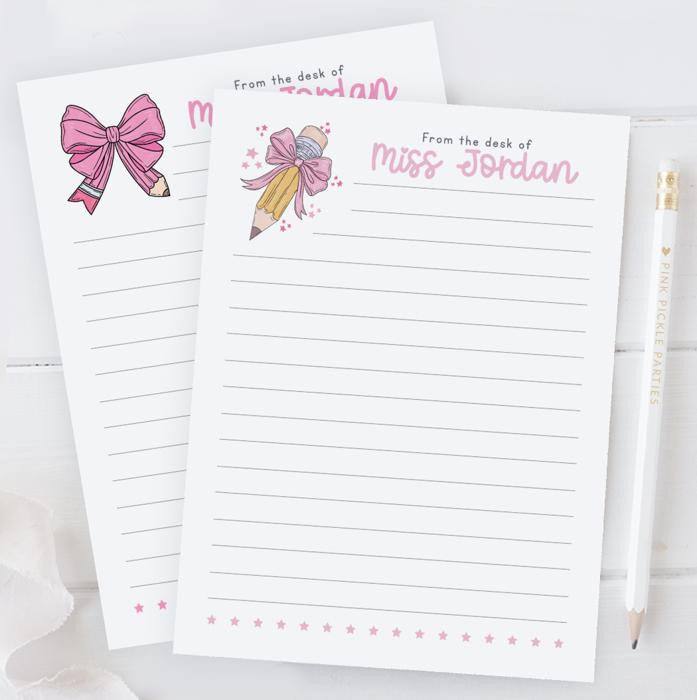 Personalized Teacher Notepad | Coquette Bow Teacher Notepad | Pencil Bow | Back to School Teacher Appreciation Gift