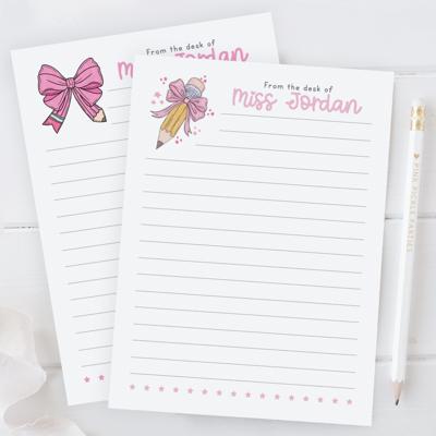 Personalized Teacher Notepad | Coquette Bow Teacher Notepad | Pencil Bow | Back to School Teacher Appreciation Gift