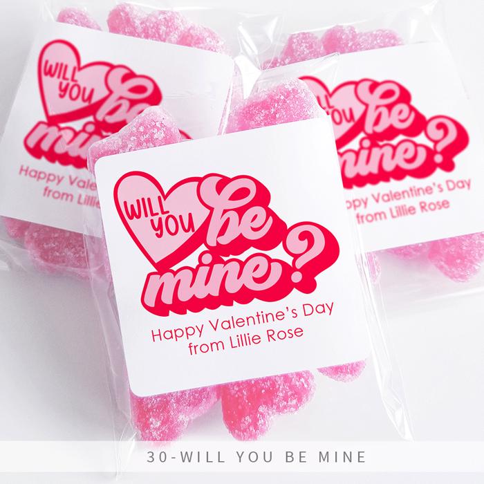 Personalized Valentine's Day Party Stickers with Treat Bags Valentine's Labels  | Set of 24