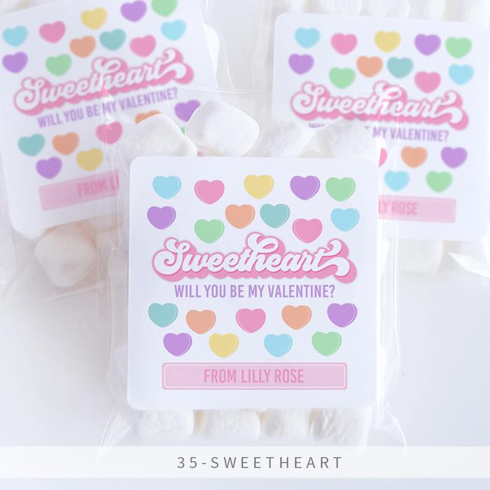 Personalized Valentine's Day Party Stickers with Treat Bags Valentine's Labels  | Set of 24