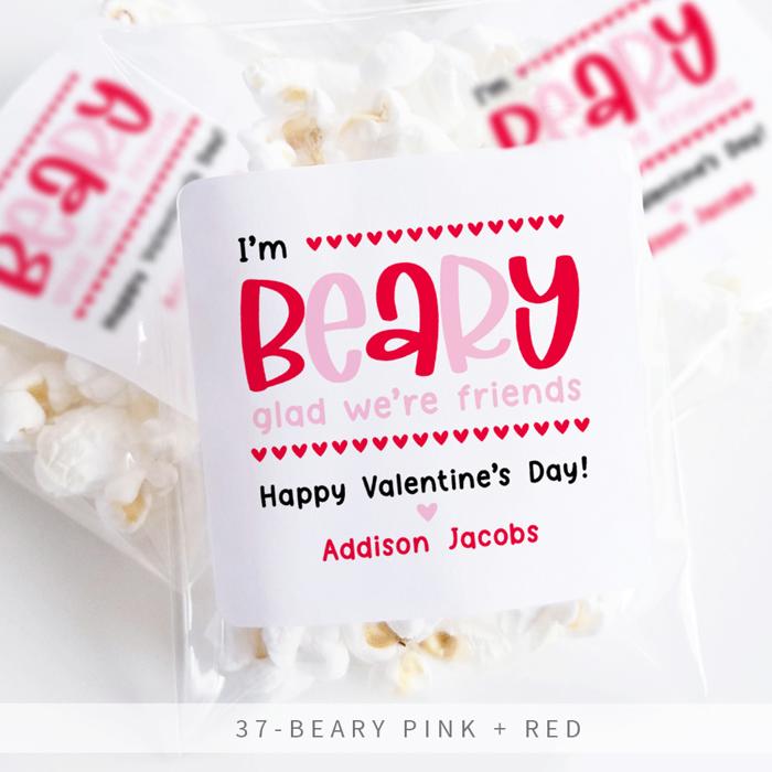 Personalized Valentine's Day Party Stickers with Treat Bags Valentine's Labels  | Set of 24