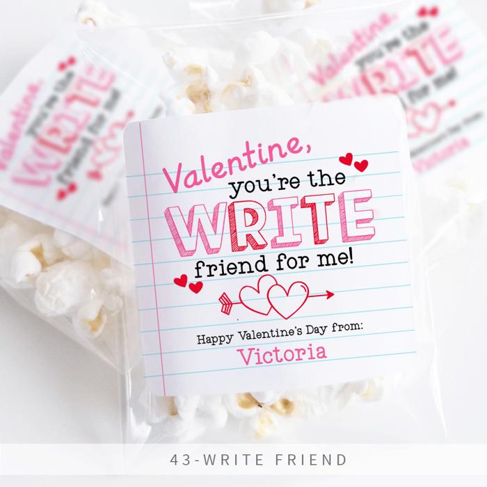 Personalized Valentine's Day Party Stickers with Treat Bags Valentine's Labels  | Set of 24