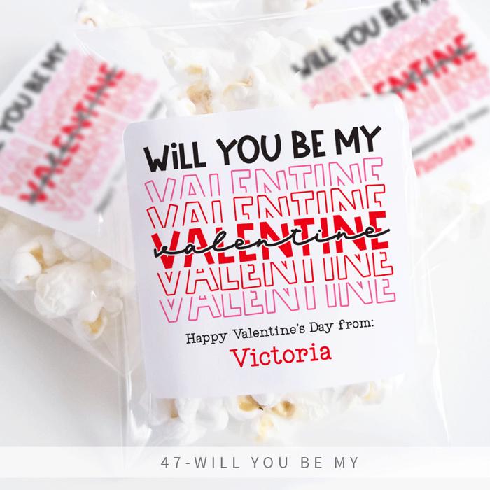 Personalized Valentine's Day Party Stickers with Treat Bags Valentine's Labels  | Set of 24