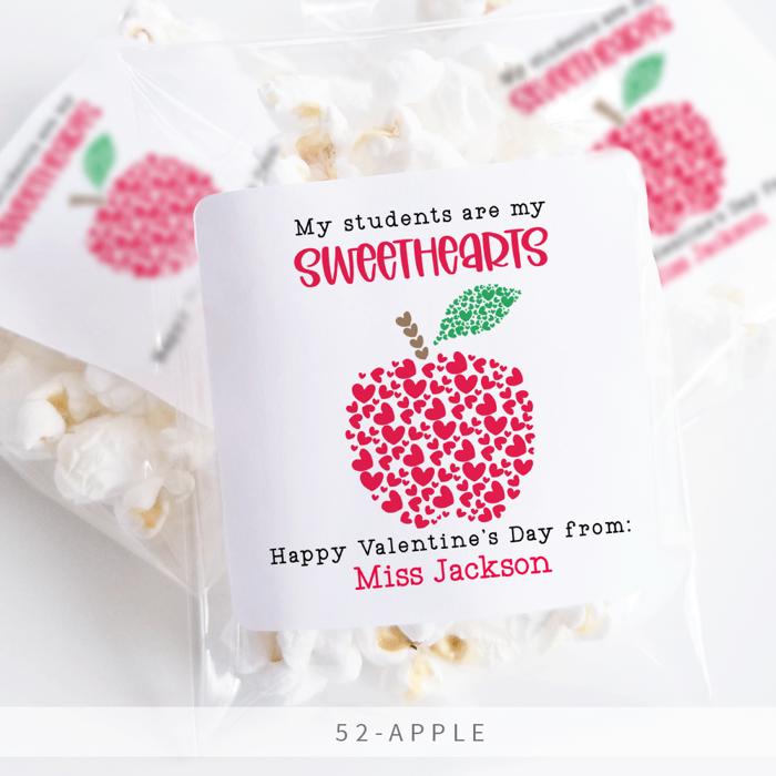 Personalized Valentine's Day Party Stickers with Treat Bags Valentine's Labels  | Set of 24