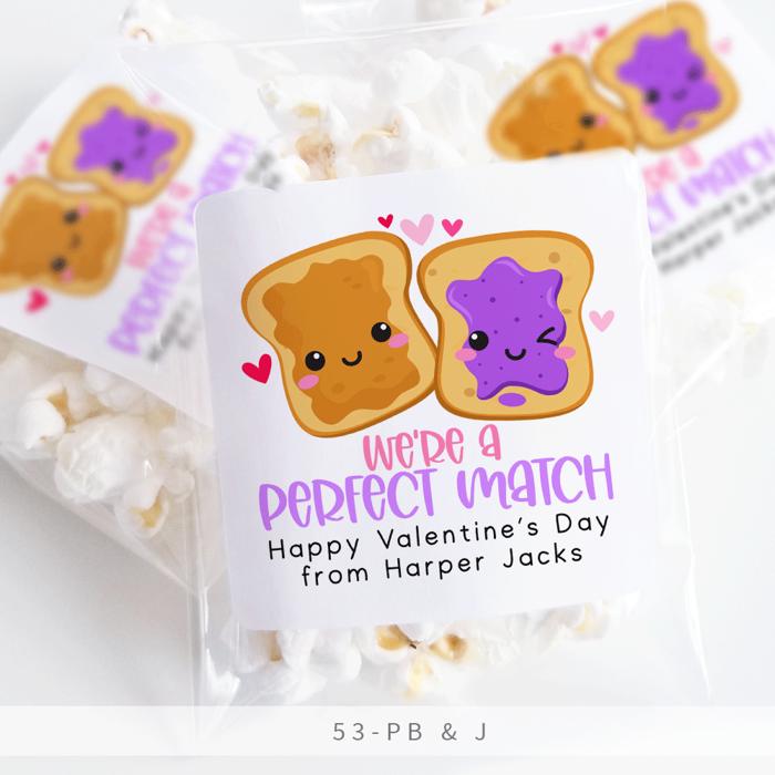 Personalized Valentine's Day Party Stickers with Treat Bags Valentine's Labels  | Set of 24